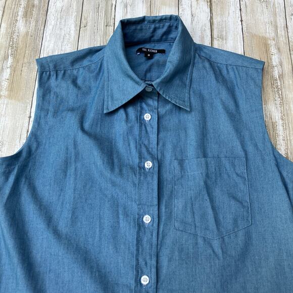 Kal Rieman Top Shirt Sz S Blue Chambray Sleeveless Button Up Western Casual - Picture 7 of 9
